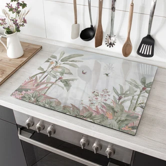 Herdabdeckplatte Tropische Idylle mit Kolibri Blau - Bloomery Decor Herdabdeckplatte Tropische Idylle mit Kolibri Blau - Bloomery Decor