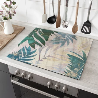 Afdekplaat voor fornuis Exotische palmbladeren in goudgroen - Manovski 