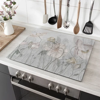 Herdabdeckplatte Blumen im Vintage Stil in Grau - Ms Tiff 