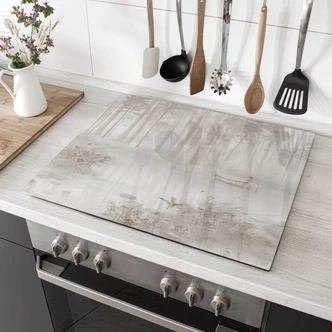 Afdekplaat voor fornuis Forest by the lake in mist in beige - Ms Tiff 