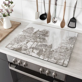 Afdekplaat fornuis bos met boslandschap in beige - Ms Tiff 