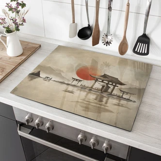 Afdekplaat Japanse tempel bij zonsopgang - Roze 