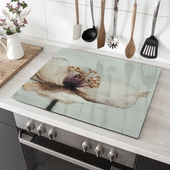 Afdekplaat voor fornuis Delicate gedroogde bloemen in beige - Treechild 