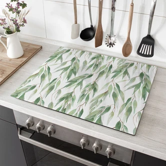 Piastra di copertura del fornello con rami di foglie verdi - UN Designs 