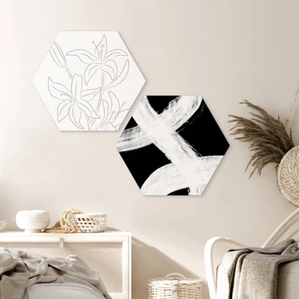 Hexagon Wandbild 1X Studio - Line Art Floral - Minimalistische Blumen - Alu-Dibond Hexagon Wandbild 1X Studio - Line Art Floral - Minimalistische Blumen - Alu-Dibond