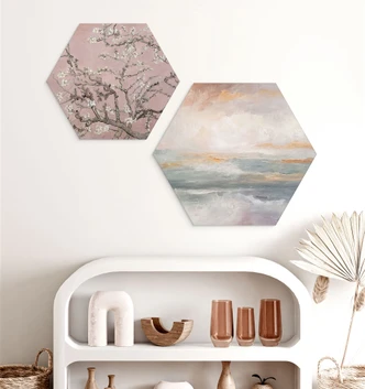 Hexagon Dibond Abstracte golven in het licht van de schemering - Alpenglow Workshop 