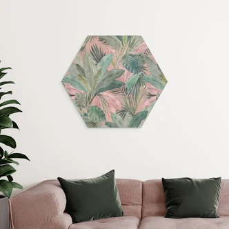 Sekskantet Billede af tropiske blade i junglen - Bloomery Decor - aluminium dibond Sekskantet Billede af tropiske blade i junglen - Bloomery Decor - aluminium dibond