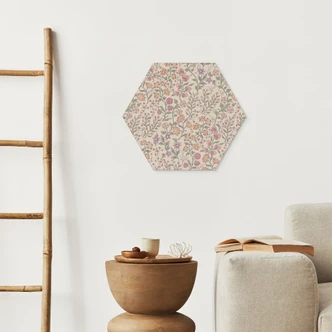 Hexagon Wandbild Wiesenblumen Vintage - Beige - Bloomery Decor - Alu-Dibond Hexagon Wandbild Wiesenblumen Vintage - Beige - Bloomery Decor - Alu-Dibond