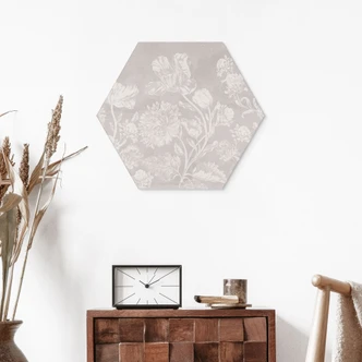 Hexagon Wandbild Wildblumen in Kreide-Optik Beige - Bloomery Decor - Alu-Dibond Hexagon Wandbild Wildblumen in Kreide-Optik Beige - Bloomery Decor - Alu-Dibond