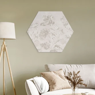 Hexagon Wandbild Wildblumen in Kreide-Optik Greige - Bloomery Decor - Alu-Dibond Hexagon Wandbild Wildblumen in Kreide-Optik Greige - Bloomery Decor - Alu-Dibond