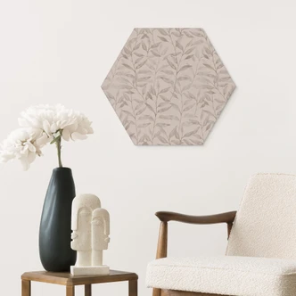Hexagon Wanddecoratie Delicate Watercolour Leaves - Zacht Grijs - Bloemdecor - Alu-Dibond 