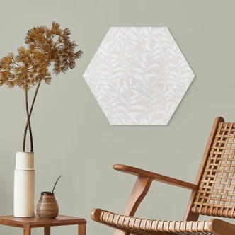 Hexagon Wanddecoratie Delicate Watercolour Leaves - Zacht Beige - Bloemdecor - Alu-Dibond 