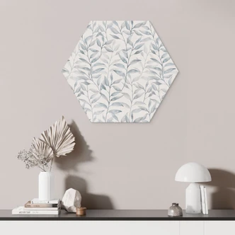 Hexagon Wanddecoratie Delicate Watercolour Leaves - Zacht Grijs - Bloemdecor - Alu-Dibond 