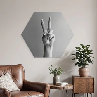 Hexagon Wandbild Victory Hand - Zeichen des Friedens und Sieges - Bühler - Alu-Dibond Hexagon Wandbild Victory Hand - Zeichen des Friedens und Sieges - Bühler - Alu-Dibond
