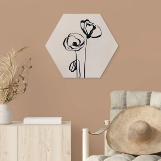 Zeshoek Wanddecoratie Line Art Twee klaprozen - Cats & Dotz - aluminium dibond Zeshoek Wanddecoratie Line Art Twee klaprozen - Cats & Dotz - aluminium dibond