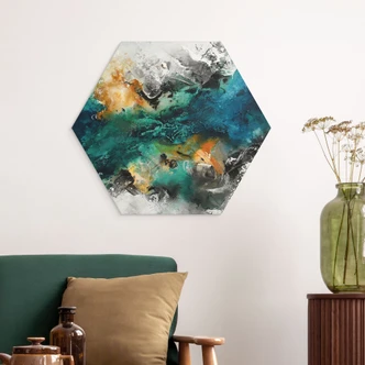 Zeshoek Wanddecoratie kleur mist abstract - Fedrau - Alu-Dibond Zeshoek Wanddecoratie kleur mist abstract - Fedrau - Alu-Dibond