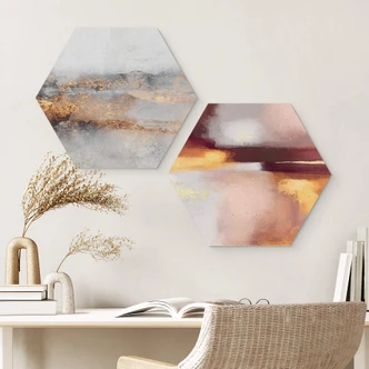 Hexagon Wandbild Fredriksson - Burgunder und Bernstein - Alu-Dibond 