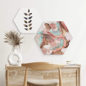 Hexagon Wandbild Fredriksson - Goldene Tinte mit Nuancen in Rosé - Alu-Dibond 