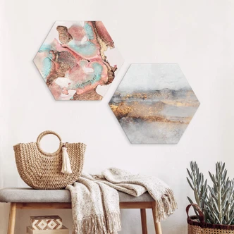 Hexagon Wandbild Fredriksson - Goldige Spur im Nebel - Alu-Dibond 