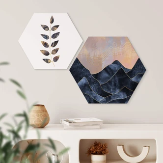 Hexagon Wandbild Fredriksson - Marmorierter Gebirgszug - Alu-Dibond 