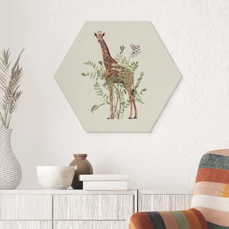 Hexagon Dibond Bloemengiraffe - Frida Floral Studio 