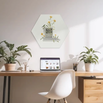 Hexagon-Wandbild Vintage Botanik-Computer - Frida Floral Studio - Alu-Dibond 