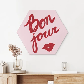 Hexagon Wandbild Bonjour mit Kussmund - Fritsch - Alu-Dibond Hexagon Wandbild Bonjour mit Kussmund - Fritsch - Alu-Dibond
