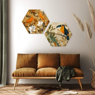 Hexagon Dibond Goed Blauw - Vogels in een Paradijs 