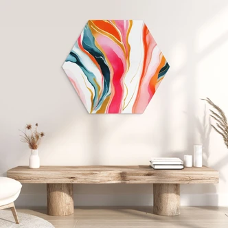 Hexagon Wandbild Bunte Marmorierung abstrakt - Gokhale - Alu-Dibond 