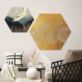 Hexagon Dibond Witte parelbloemen - Grande 