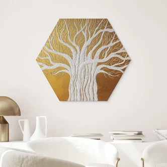 Wanddecoratie wit abstracte levensboom - Grande - Alu-Dibond 