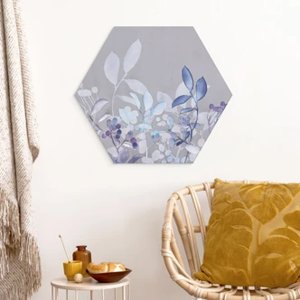 Hexagon Dibond Blauwe aquarelplanten - Haase 