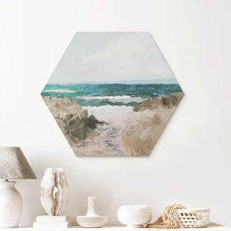 Hexagon Wandbild Dünenweg zum Strand - Hobday - Alu-Dibond 