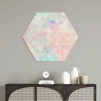 Hexagon Wandbild Bunte Mosaik-Dreiecke - Jaszke - Alu-Dibond Hexagon Wandbild Bunte Mosaik-Dreiecke - Jaszke - Alu-Dibond