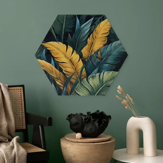 Hexagon Dibond Kleurrijke palmbladeren - Jaszke 