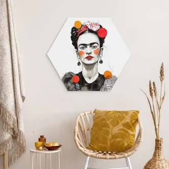 Hexagon Wandbild Frida Kahlo Pop-Art Porträt - Jaszke - Alu-Dibond 