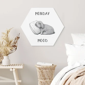 Zeshoek muurschildering maandag stemming - Haas op maandagochtend - aluminium dibond Zeshoek muurschildering maandag stemming - Haas op maandagochtend - aluminium dibond