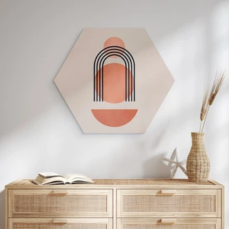 Hexagon Dibond Abstrakt geometri i ferskenfarver - Kubistika Hexagon Dibond Abstrakt geometri i ferskenfarver - Kubistika