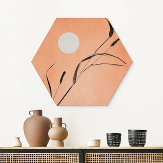 Hexagon Dibond Siv i ferskenfarvet solskin - Kubistika Hexagon Dibond Siv i ferskenfarvet solskin - Kubistika