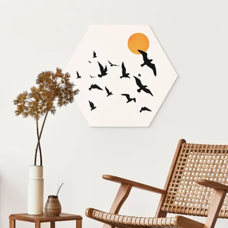 Hexagon Dibond Trækfugle på vej sydpå - Kubistika Hexagon Dibond Trækfugle på vej sydpå - Kubistika
