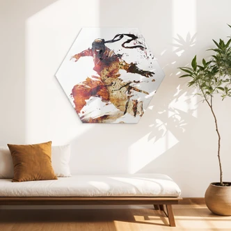 Hexagon Wandbild Fliegender Ninja - Kulik - Alu-Dibond Hexagon Wandbild Fliegender Ninja - Kulik - Alu-Dibond