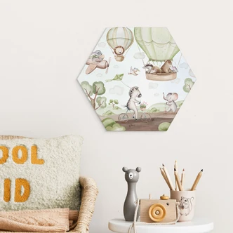 Wanddecoratie Ballonvaart van de dierenvrienden - Kvilis - Alu-Dibond 