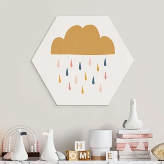 Hexagon Wandbild Fröhlicher Regen in Pastelltönen - Menina Lisboa - Alu-Dibond 