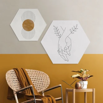 Hexagon Dibond Line Art - Geliefden die elkaars hand vasthouden - Lizde 