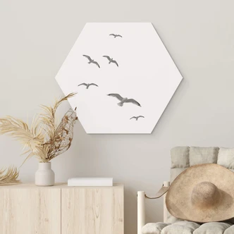 Hexagon Dibond Meeuwen in de Lucht 