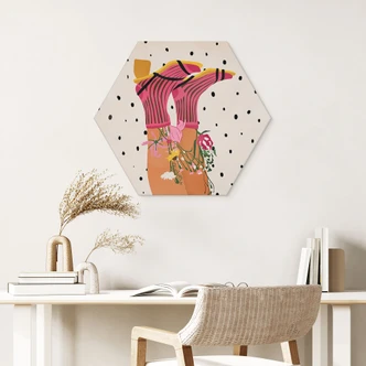 Hexagon Wandbild Sockenliebe trifft Flower Power - Mokate - Alu-Dibond 