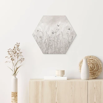 Wanddecoratie wilde bloemenweide met vlinders in Scandinavisch design - Ms Tiff - Alu-Dibond 