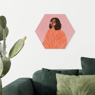 Wanddecoratie vrouw met oranje deken - Müller - Alu-Dibond 