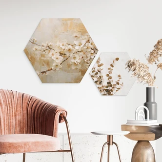 Hexagon Dibond Tak bloemen op vintage goud - Paksoylu 