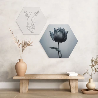 Hexagon Dibond Fluweelzachte tulp in zwart - Paksoylu 